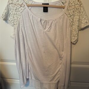 New Directions Asymmetrical Cream Blouse with Cut Out Details